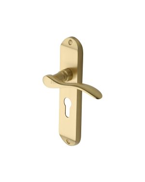 Heritage Brass Door Handle for Euro Profile Plate Maya Design Satin Brass finish