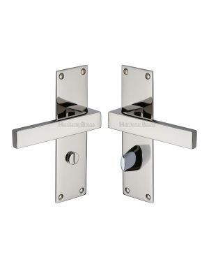 Heritage Brass Door Handle for Bathroom Metro Design Polished Nickel finish