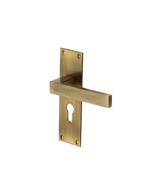 Heritage Brass Door Handle for Euro Profile Plate Metro Design Antique finish