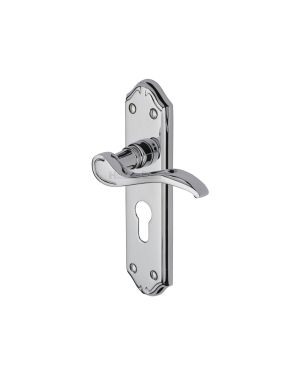 Heritage Brass Door Handle for Euro Profile Plate Verona Small Design Polished Chrome finish