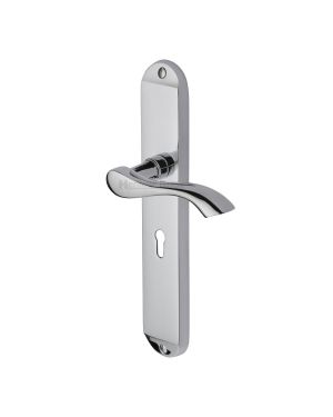 Heritage Brass Door Handle Lever Lock Algarve Long Design Polished Chrome finish