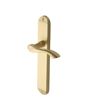 Heritage Brass Door Handle Lever Latch Algarve Long Design Satin Brass finish