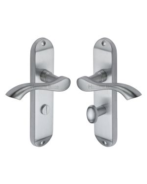 Heritage Brass Door Handle for Bathroom Algarve Design Satin Chrome finish