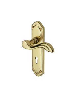 Heritage Brass Door Handle Lever Lock Lisboa Design Polished Brass finish
