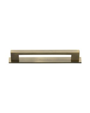 Heritage Brass Cabinet Pull Metro Design with Plate 128mm CTC Antique Brass Finish