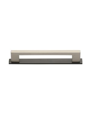 Heritage Brass Cabinet Pull Metro Design with Plate 128mm CTC Matt Bronze/Satin Nickel Finish