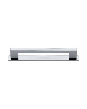 Heritage Brass Cabinet Pull Metro Design with Plate 128mm CTC Polished Chrome Finish