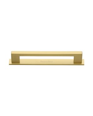 Heritage Brass Cabinet Pull Metro Design with Plate 128mm CTC Satin Brass Finish