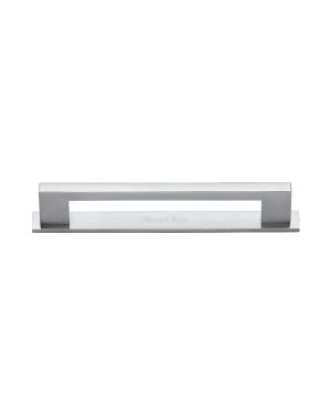 Heritage Brass Cabinet Pull Metro Design with Plate 128mm CTC Satin Chrome Finish