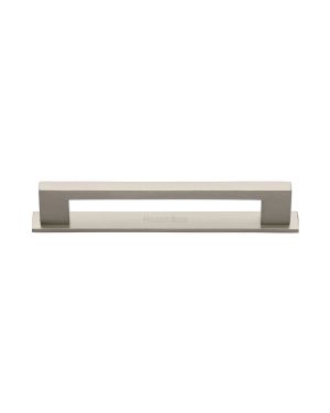 Heritage Brass Cabinet Pull Metro Design with Plate 128mm CTC Satin Nickel Finish