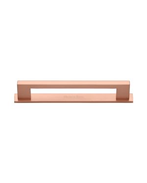 Heritage Brass Cabinet Pull Metro Design with Plate 128mm CTC Satin Rose Gold Finish