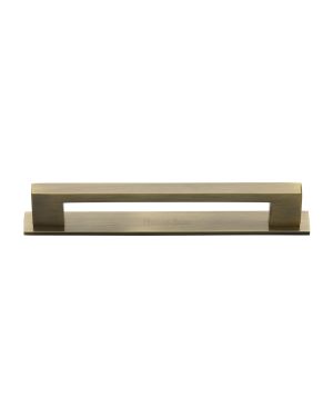 Heritage Brass Cabinet Pull Metro Design with Plate 160mm CTC Antique Brass Finish