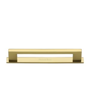 Heritage Brass Cabinet Pull Metro Design with Plate 160mm CTC Polished Brass Finish