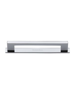 Heritage Brass Cabinet Pull Metro Design with Plate 160mm CTC Polished Chrome Finish
