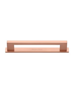 Heritage Brass Cabinet Pull Metro Design with Plate 160mm CTC Satin Rose Gold Finish