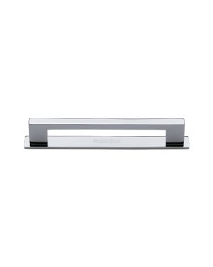 Heritage Brass Cabinet Pull Metro Design with Plate 96mm CTC Polished Chrome Finish