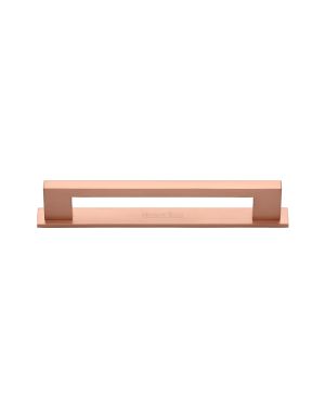 Heritage Brass Cabinet Pull Metro Design with Plate 96mm CTC Satin Rose Gold Finish