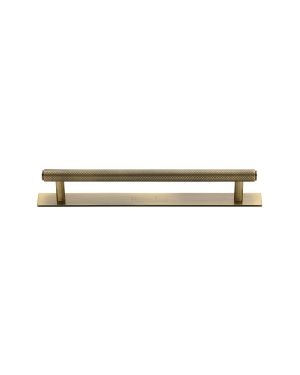 Heritage Brass Cabinet Pull Knurled Design with Plate 128mm CTC Antique Brass Finish