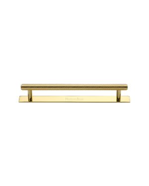 Heritage Brass Cabinet Pull Knurled Design with Plate 128mm CTC Polished Brass Finish
