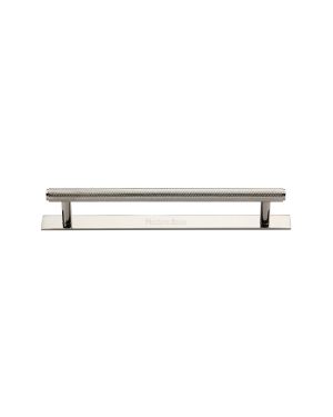 Heritage Brass Cabinet Pull Knurled Design with Plate 128mm CTC Polished Nickel Finish