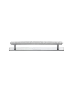 Heritage Brass Cabinet Pull Knurled Design with Plate 128mm CTC Satin Chrome Finish