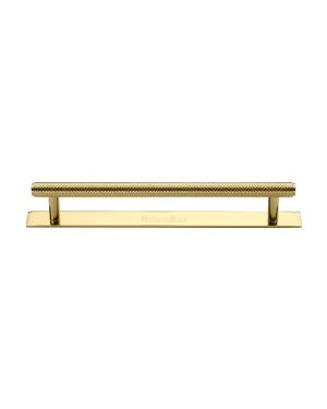 Heritage Brass Cabinet Pull Knurled Design with Plate 160mm CTC Polished Brass Finish