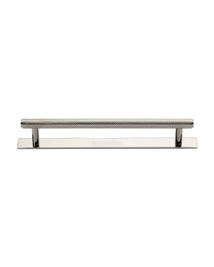 Heritage Brass Cabinet Pull Knurled Design with Plate 160mm CTC Polished Nickel Finish