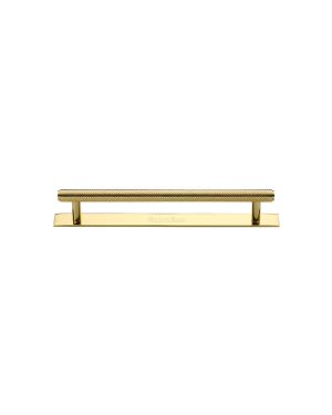 Heritage Brass Cabinet Pull Knurled Design with Plate 96mm CTC Polished Brass Finish