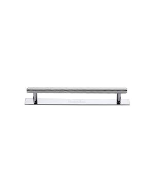 Heritage Brass Cabinet Pull Knurled Design with Plate 96mm CTC Polished Chrome Finish