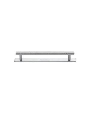Heritage Brass Cabinet Pull Knurled Design with Plate 96mm CTC Satin Chrome Finish