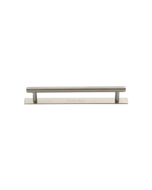 Heritage Brass Cabinet Pull Knurled Design with Plate 96mm CTC Satin Nickel Finish
