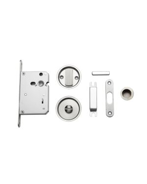 Round Sliding Door Privacy Set - Satin Stainless Steel