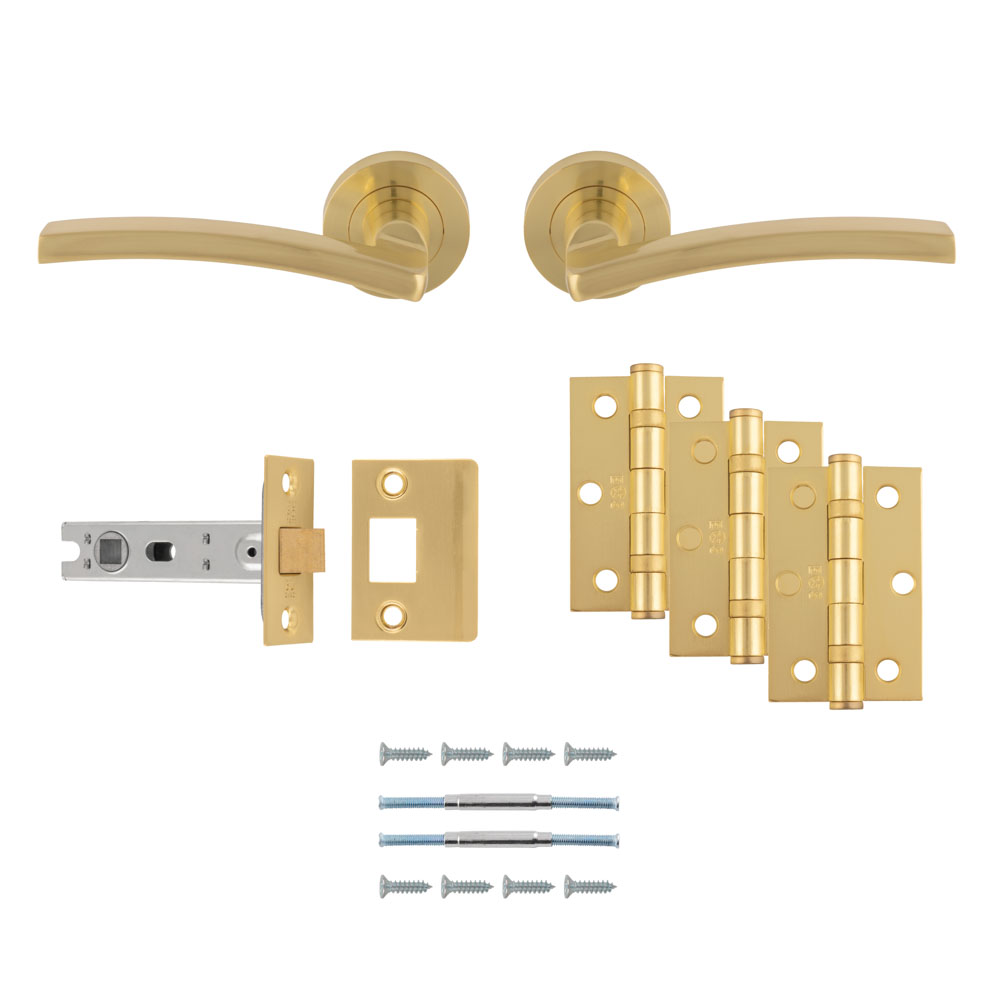 う*ま様 DeliciousTaylormade DOORZ BrasstyMa Tavira Handle Latch Pack - Satin Brass - Ultimate Door Pack | Door