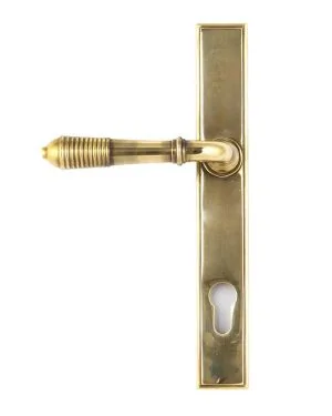 Aged Brass Reeded Slimline Lever Espag. Lock Set