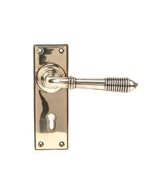 Aged Brass Reeded Lever Lock Set