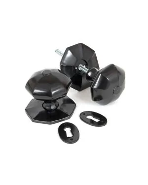 Black Large Octagonal Mortice/Rim Knob Set