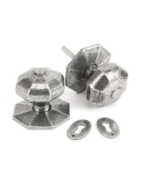 Pewter Large Octagonal Mortice/Rim Knob Set