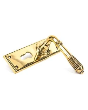 Aged Brass Reeded Lever Euro Lock Set