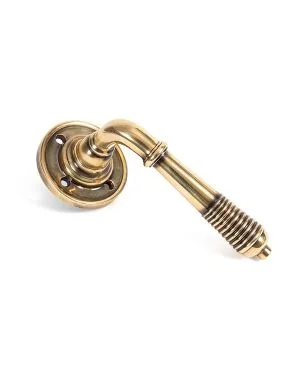 Aged Brass Reeded Lever on Rose Set
