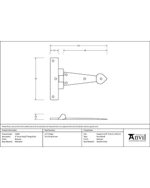 Beeswax 4" Arrow Head T Hinge (pair)