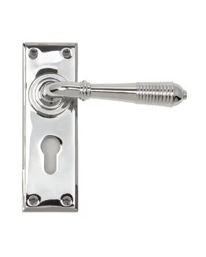 Polished Chrome Reeded Lever Euro Lock Set