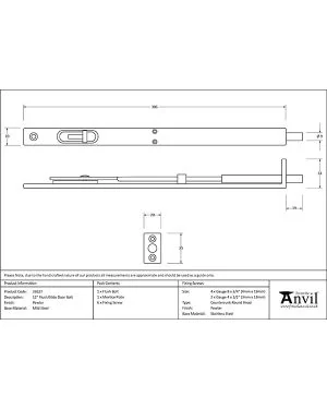 Pewter 12'' Flush/Slide Door Bolt