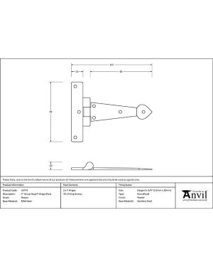 Pewter 4" Arrow Head T Hinge (pair)
