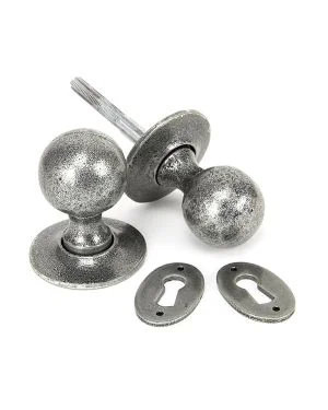 Pewter Round Mortice/Rim Knob Set