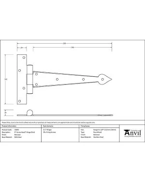 Beeswax 9" Arrow Head T Hinge (pair)