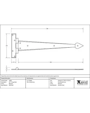 Beeswax 15" Arrow Head T Hinge (pair)