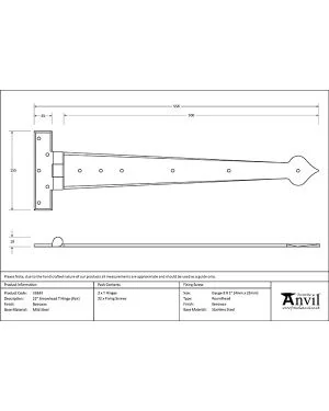 Beeswax 22" Arrow Head T Hinge (pair)
