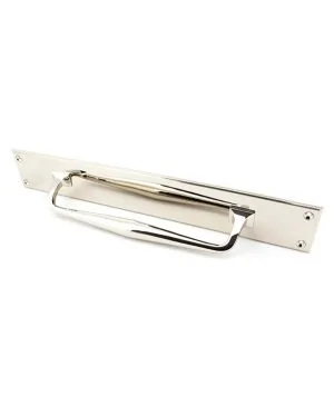 Polished Nickel 425mm Art Deco Pull Handle on Backplate