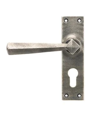 Antique Pewter Straight Lever Euro Lock Set