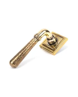 Aged Brass Hammered Newbury Lever on Rose Set (Square)